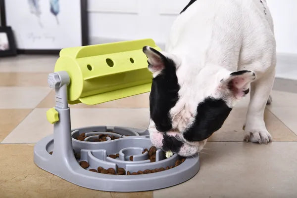 Interactive Dog Puzzle Feeder with Rotating Treat Dispenser & Slow Feeder Maze, Green/Gray