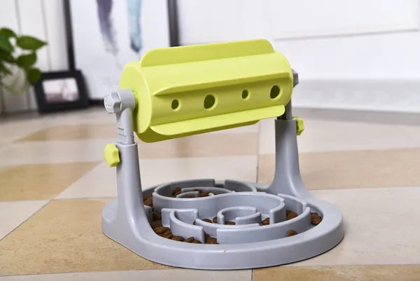 Interactive Dog Puzzle Feeder with Rotating Treat Dispenser & Slow Feeder Maze, Green/Gray