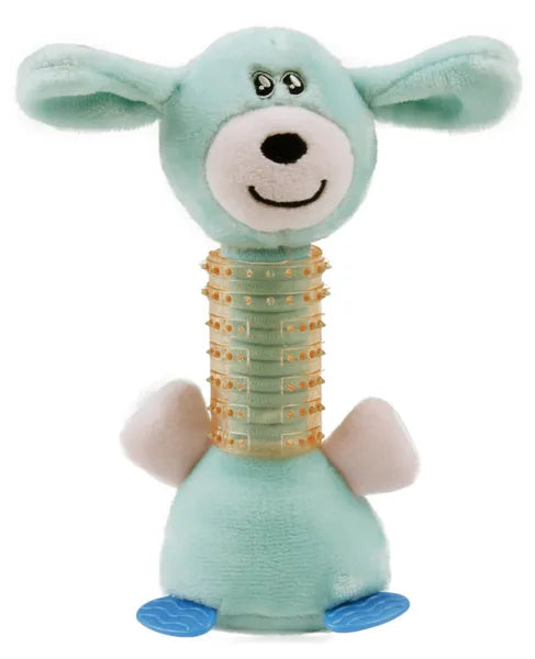 Plush Squeaky Dog Toy with Textured Rubber Chew Neck, Puppy Teething & Interactive Toy, Mint Green, 9.45"
