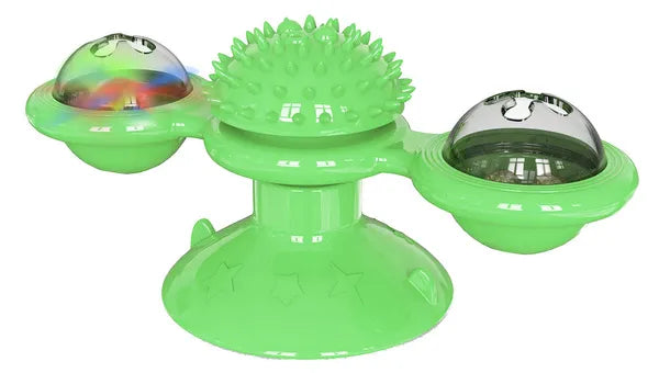 Aeelleea Windmill Rotating Suction Cup Cat Toy, Interactive Spinning Toy for Indoor Cats, Green