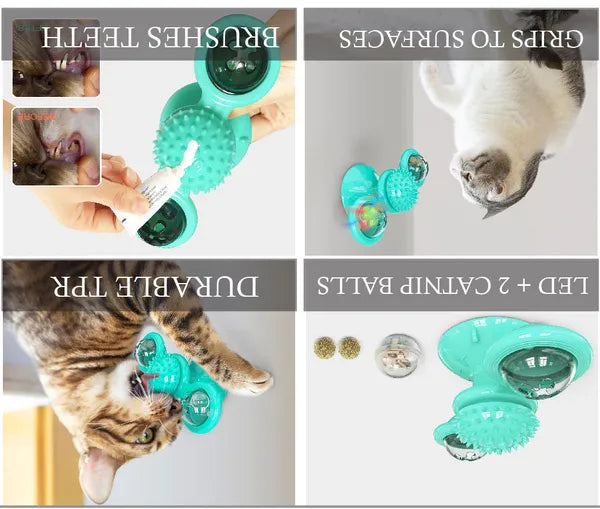 Aeelleea Windmill Rotating Suction Cup Cat Toy, Interactive Spinning Toy for Indoor Cats, Green