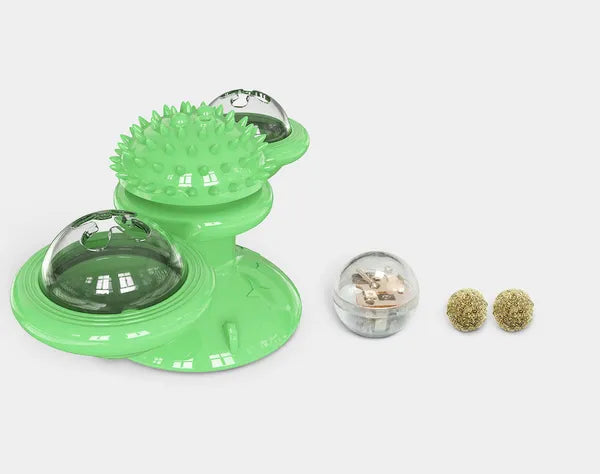 Aeelleea Windmill Rotating Suction Cup Cat Toy, Interactive Spinning Toy for Indoor Cats, Green