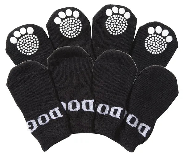 4-Pack Dog Socks with Non-Slip Paw Grips, Soft Stretch Pet Socks for Indoor Floors, Black