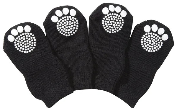 4-Pack Dog Socks with Non-Slip Paw Grips, Soft Stretch Pet Socks for Indoor Floors, Black