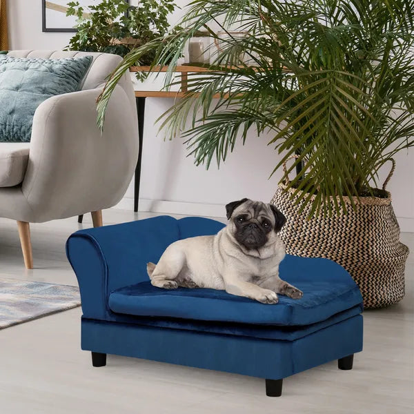 Pet Sofa Bed with Hidden Storage, Soft Foam Filling, Modern Pet Furniture for Cats & Small Dogs, Blue
