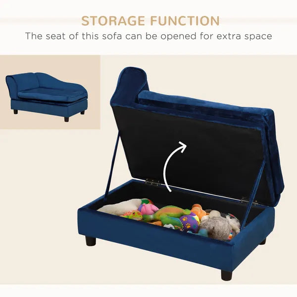 Pet Sofa Bed with Hidden Storage, Soft Foam Filling, Modern Pet Furniture for Cats & Small Dogs, Blue