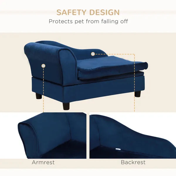 Pet Sofa Bed with Hidden Storage, Soft Foam Filling, Modern Pet Furniture for Cats & Small Dogs, Blue