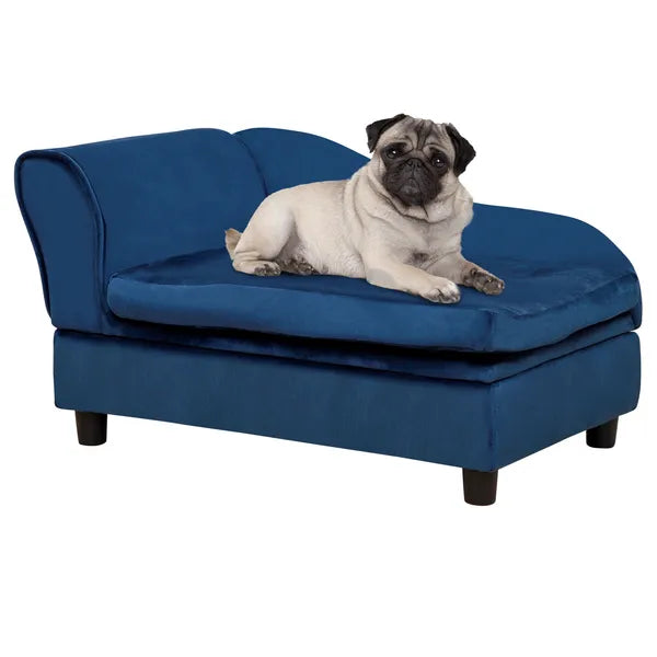 Pet Sofa Bed with Hidden Storage, Soft Foam Filling, Modern Pet Furniture for Cats & Small Dogs, Blue