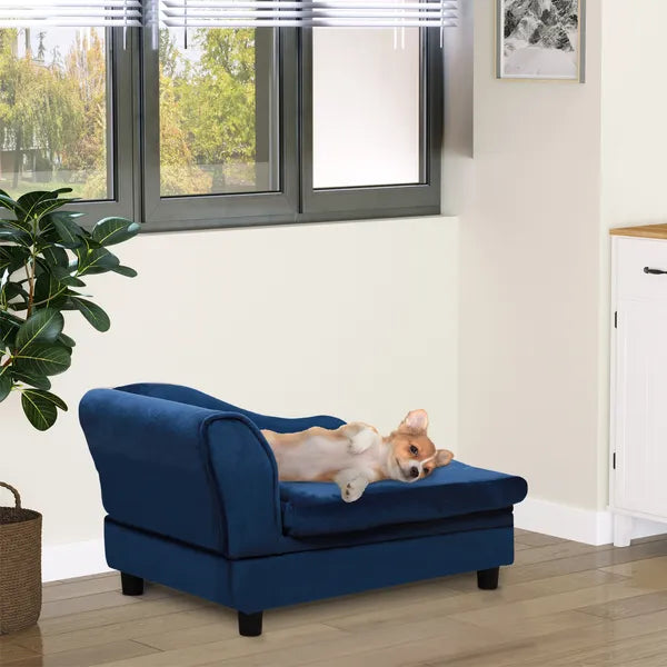 Pet Sofa Bed with Hidden Storage, Soft Foam Filling, Modern Pet Furniture for Cats & Small Dogs, Blue