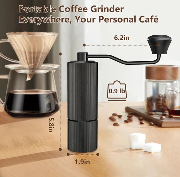 Aeelleea Portable Manual Coffee Grinder, 5.8in x 1.9in, Stainless Steel Conical Burr, Adjustable Grind, 25g for Espresso French Press Moka Pot