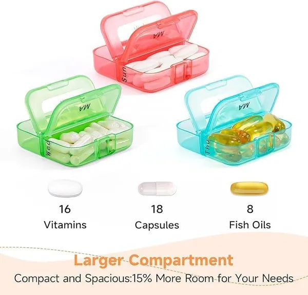 Aeelleea 7 Day AM PM Pill Organizer, Twice Daily Pill Box, Double Sided Large Opening Color Tracking Travel Case for Pills, Fish Oil & Vitamins
