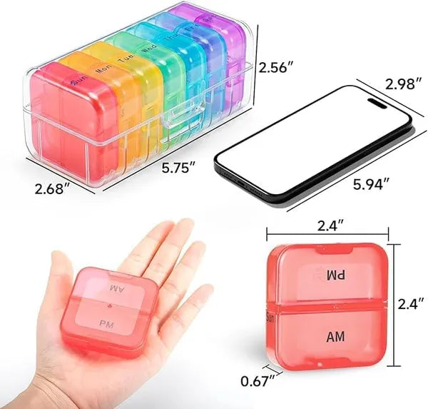 Aeelleea 7 Day AM PM Pill Organizer, Twice Daily Pill Box, Double Sided Large Opening Color Tracking Travel Case for Pills, Fish Oil & Vitamins