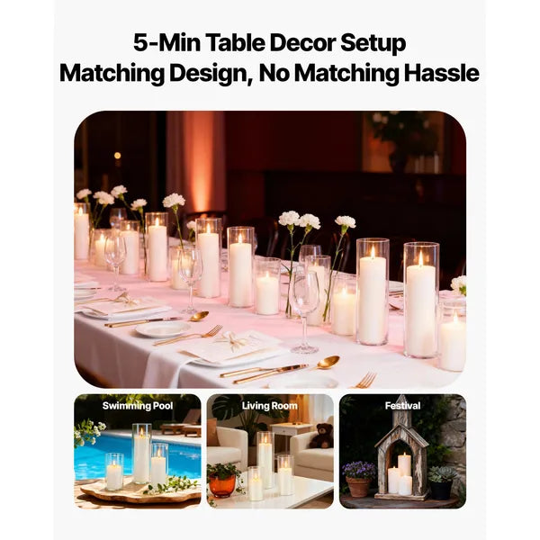 Aeelleea 24Pcs Pillar Candle & Glass Vase Set, Clear Cylindrical Hurricane Candle Holders, Tall Vases for Wedding Table Centerpiece, Thanksgiving Party Decor