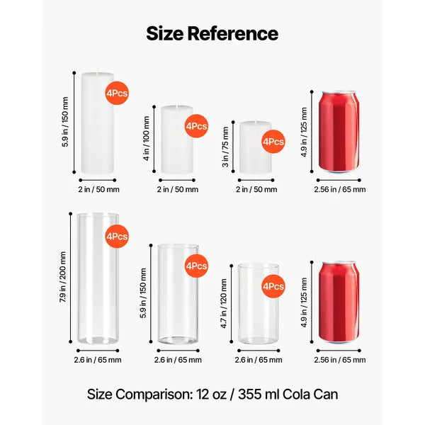 Aeelleea 24Pcs Pillar Candle & Glass Vase Set, Clear Cylindrical Hurricane Candle Holders, Tall Vases for Wedding Table Centerpiece, Thanksgiving Party Decor