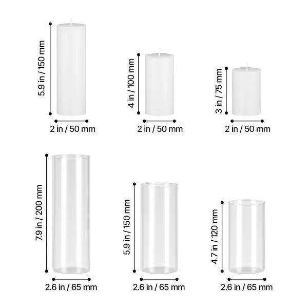 Aeelleea 24Pcs Pillar Candle & Glass Vase Set, Clear Cylindrical Hurricane Candle Holders, Tall Vases for Wedding Table Centerpiece, Thanksgiving Party Decor