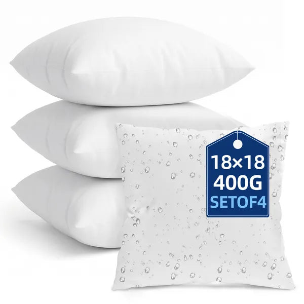 Aeelleea 18x18 Pillow Inserts Set of 4, White Square Throw Pillow Form, Water Resistant Indoor Outdoor Sofa Couch