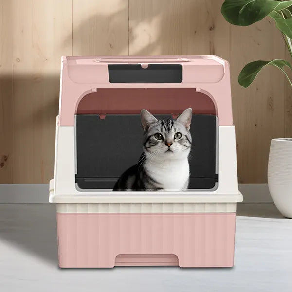 Fully Enclosed Cat Litter Box, Flip‑Top & Front Door Kitty Litter Box with Pull‑out Drawer, Includes Litter Scoop for Indoor Cats