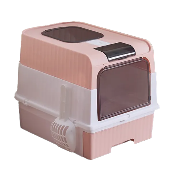 Fully Enclosed Cat Litter Box, Flip‑Top & Front Door Kitty Litter Box with Pull‑out Drawer, Includes Litter Scoop for Indoor Cats