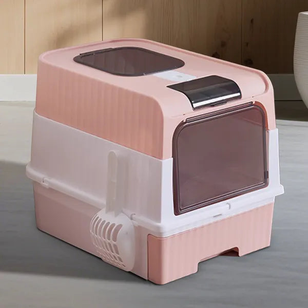 Fully Enclosed Cat Litter Box, Flip‑Top & Front Door Kitty Litter Box with Pull‑out Drawer, Includes Litter Scoop for Indoor Cats