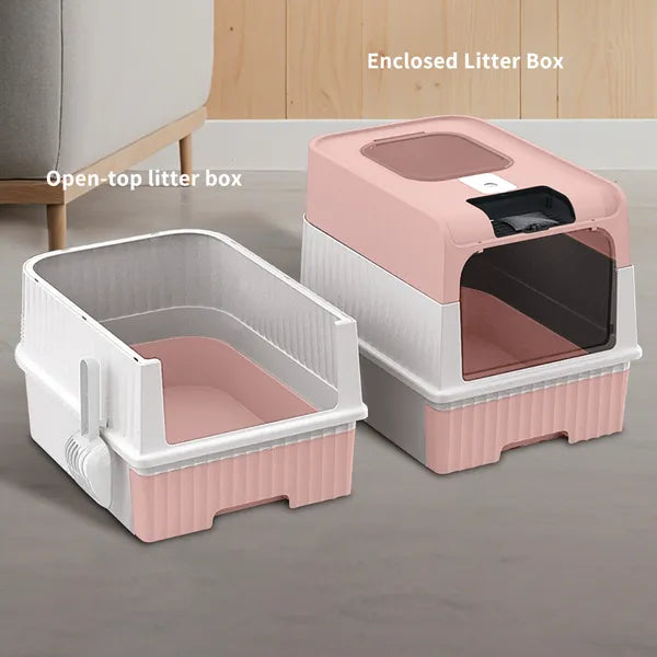 Fully Enclosed Cat Litter Box, Flip‑Top & Front Door Kitty Litter Box with Pull‑out Drawer, Includes Litter Scoop for Indoor Cats