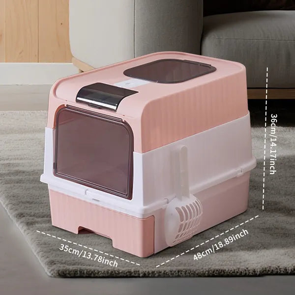 Fully Enclosed Cat Litter Box, Flip‑Top & Front Door Kitty Litter Box with Pull‑out Drawer, Includes Litter Scoop for Indoor Cats