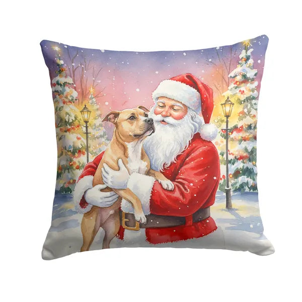 Aeelleea Pit Bull Terrier with Santa Claus Pillow 14x14 Christmas Dog Decor