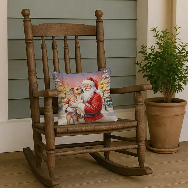 Aeelleea Pit Bull Terrier with Santa Claus Pillow 14x14 Christmas Dog Decor