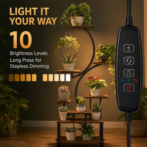 AEELLEEA Curved Multi Tier Plant Stand With Grow Light Mobile Plant Shelf For Indoor Home Decor