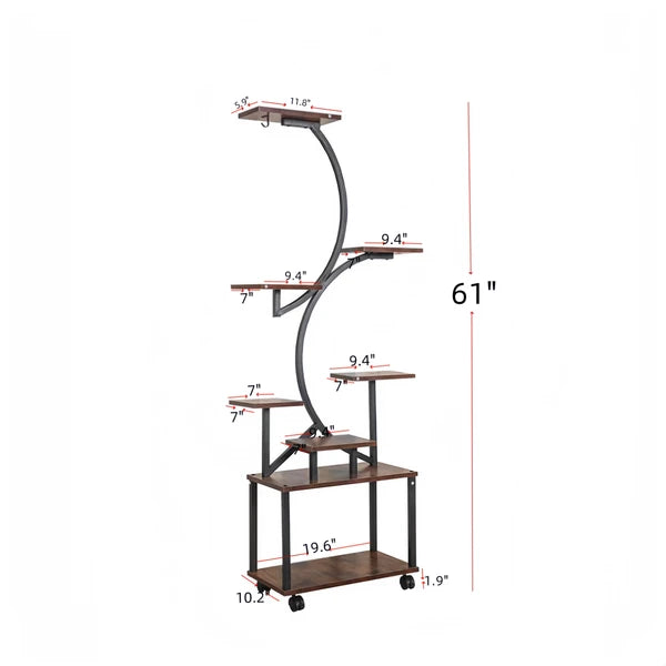 AEELLEEA Curved Multi Tier Plant Stand With Grow Light Mobile Plant Shelf For Indoor Home Decor