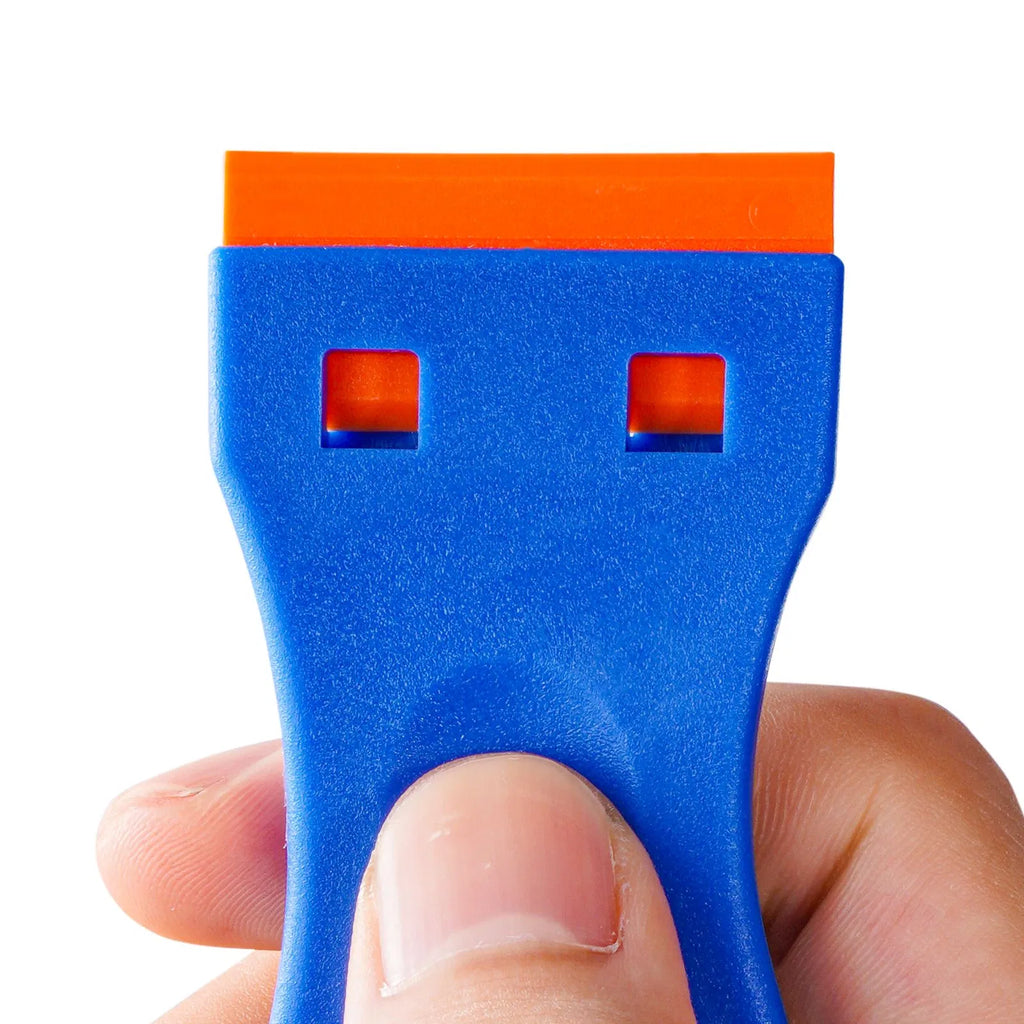 Non-Scratch Plastic Razor Blade Scraper 2-Pack with 120 Blades, Sticker and Label Remover for Glass, Car Windows, Blue