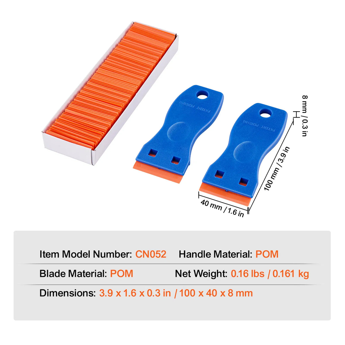 Non-Scratch Plastic Razor Blade Scraper 2-Pack with 120 Blades, Sticker and Label Remover for Glass, Car Windows, Blue