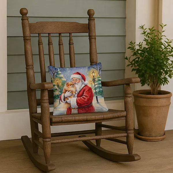 Aeelleea Pomeranian with Santa Claus Christmas Throw Pillow,14×14in Indoor Outdoor Cushion for Couch Bed Patio