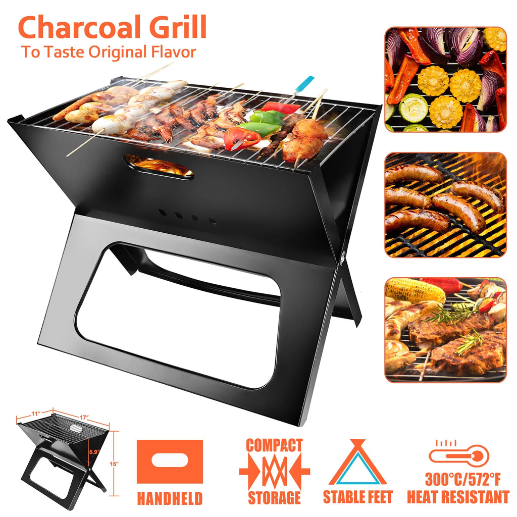 Portable Travel-Size Charcoal Grill, Foldable Tabletop BBQ for On-the-Go Grilling, Compact Collapsible Charcoal Grill for Camping, Tailgating & Backyard Cookouts