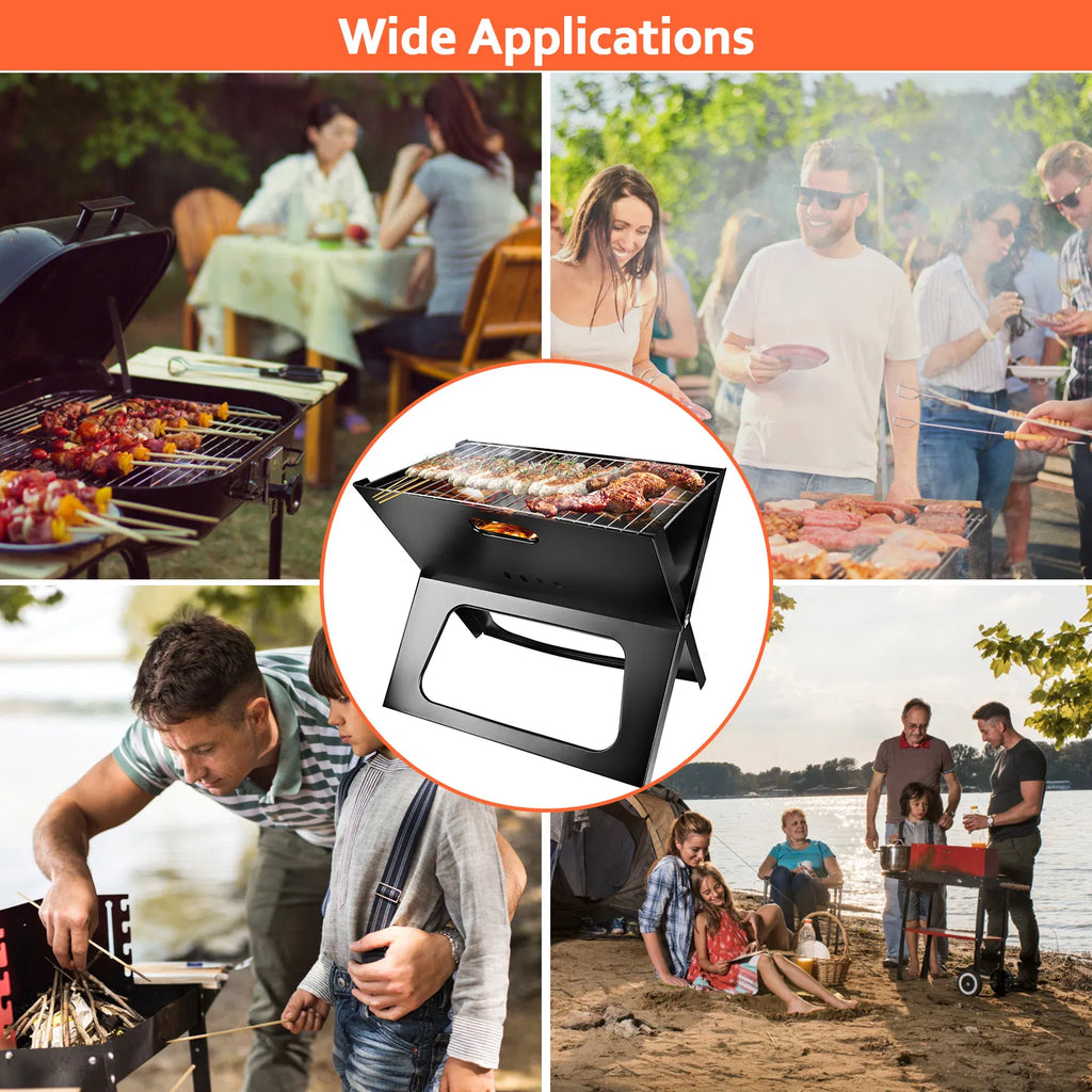 Portable Travel-Size Charcoal Grill, Foldable Tabletop BBQ for On-the-Go Grilling, Compact Collapsible Charcoal Grill for Camping, Tailgating & Backyard Cookouts