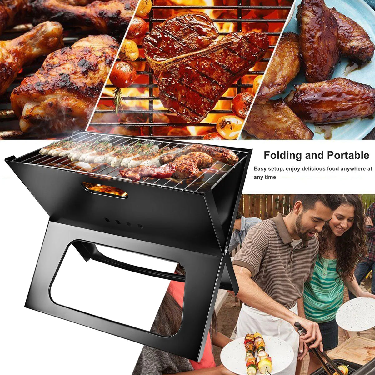 Portable Travel-Size Charcoal Grill, Foldable Tabletop BBQ for On-the-Go Grilling, Compact Collapsible Charcoal Grill for Camping, Tailgating & Backyard Cookouts