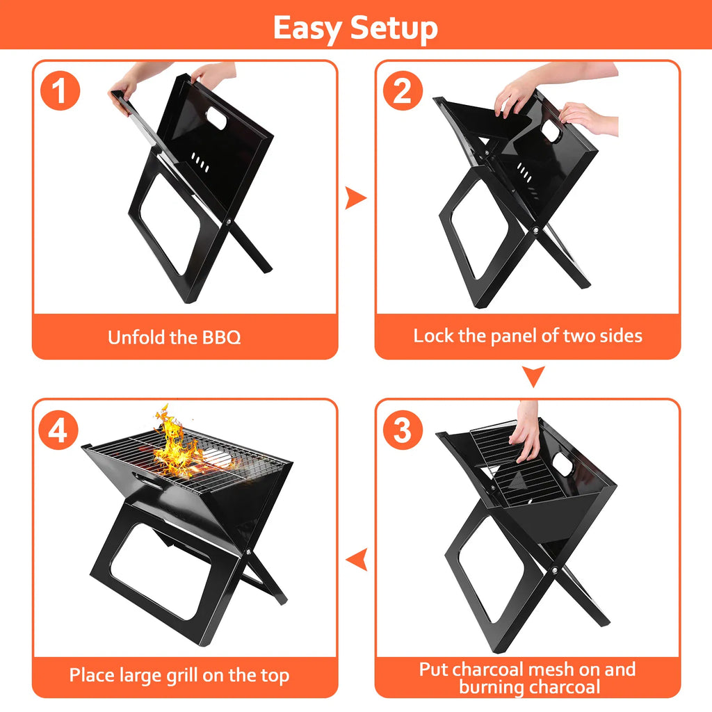 Portable Travel-Size Charcoal Grill, Foldable Tabletop BBQ for On-the-Go Grilling, Compact Collapsible Charcoal Grill for Camping, Tailgating & Backyard Cookouts