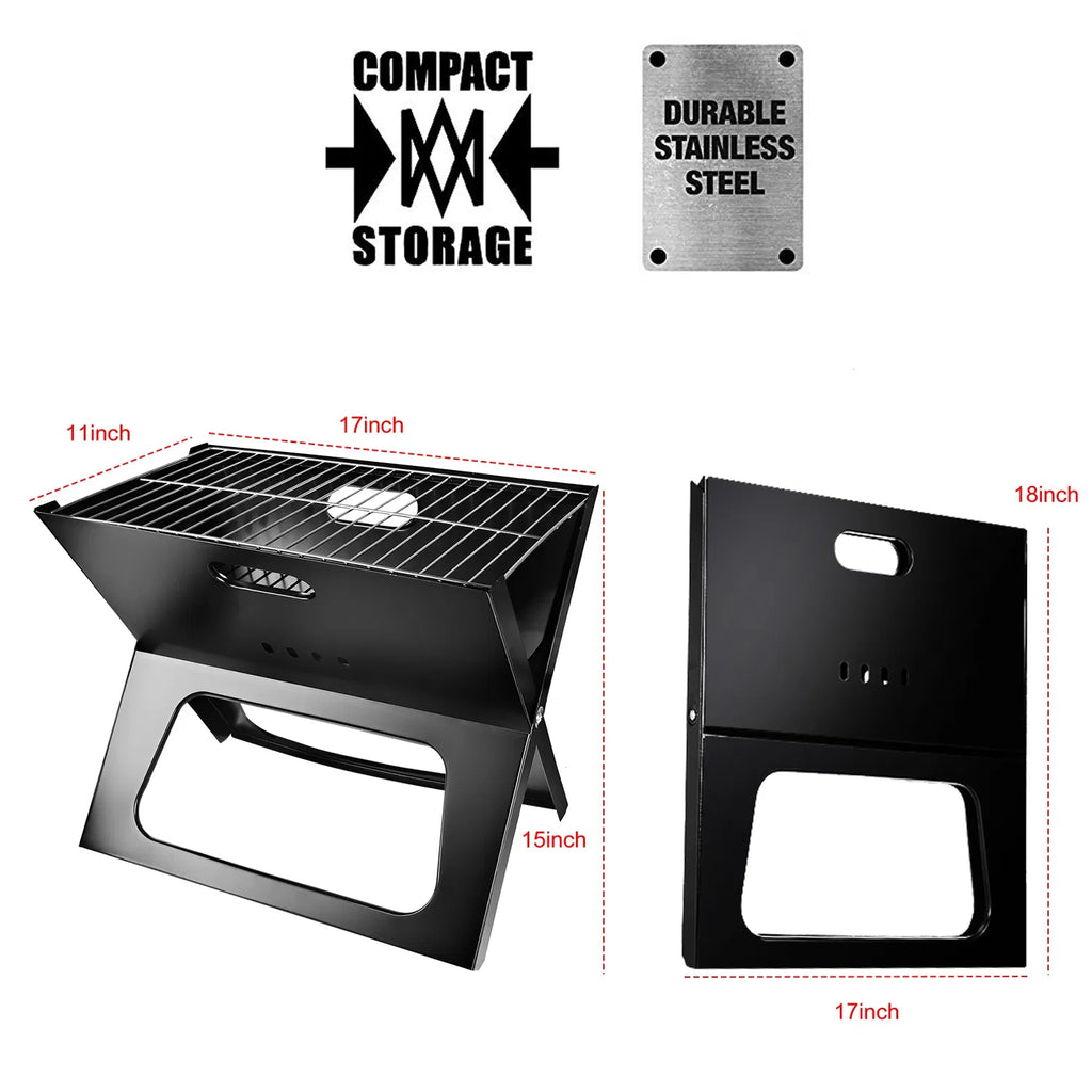 Portable Travel-Size Charcoal Grill, Foldable Tabletop BBQ for On-the-Go Grilling, Compact Collapsible Charcoal Grill for Camping, Tailgating & Backyard Cookouts