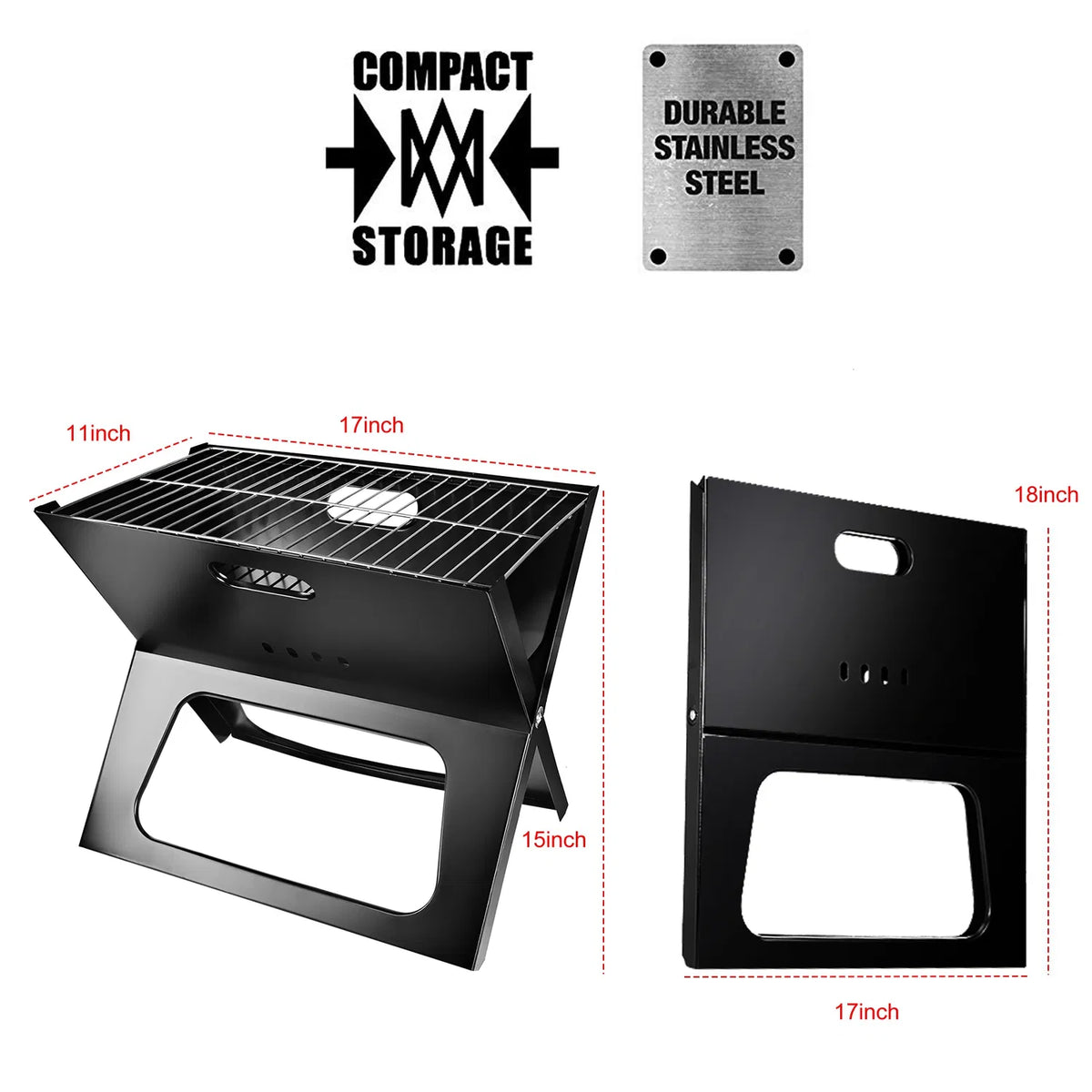 Portable Travel-Size Charcoal Grill, Foldable Tabletop BBQ for On-the-Go Grilling, Compact Collapsible Charcoal Grill for Camping, Tailgating & Backyard Cookouts