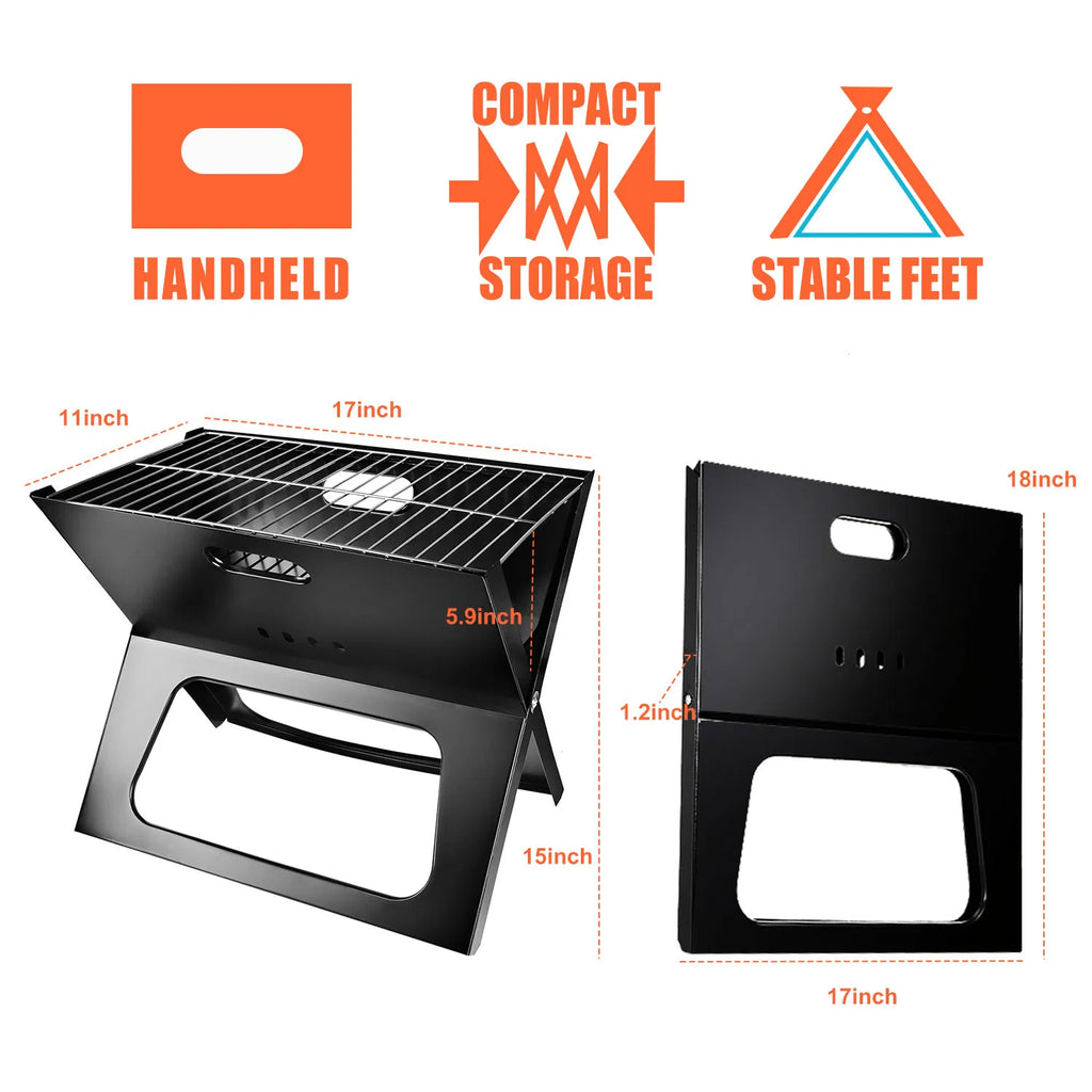 Portable Travel-Size Charcoal Grill, Foldable Tabletop BBQ for On-the-Go Grilling, Compact Collapsible Charcoal Grill for Camping, Tailgating & Backyard Cookouts