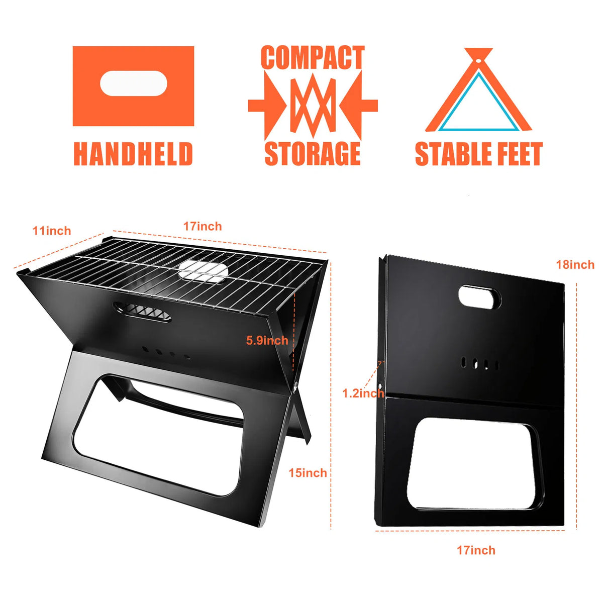 Portable Travel-Size Charcoal Grill, Foldable Tabletop BBQ for On-the-Go Grilling, Compact Collapsible Charcoal Grill for Camping, Tailgating & Backyard Cookouts