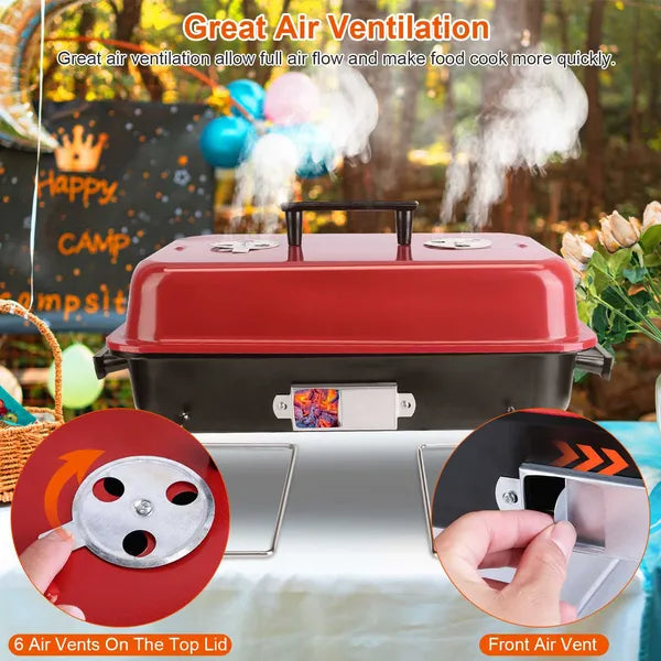 Aeelleea Portable Charcoal Grill with Lid, Foldable Small Smoker BBQ Grill for Outdoor Camping Picnic Backyard Beach Cooking