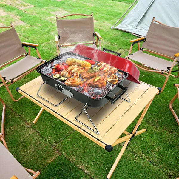 Aeelleea Portable Charcoal Grill with Lid, Foldable Small Smoker BBQ Grill for Outdoor Camping Picnic Backyard Beach Cooking