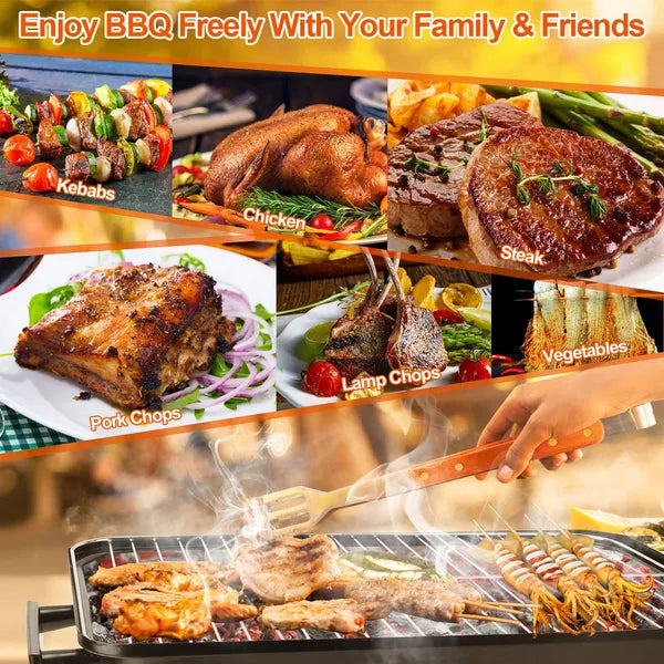 Aeelleea Portable Charcoal Grill with Lid, Foldable Small Smoker BBQ Grill for Outdoor Camping Picnic Backyard Beach Cooking