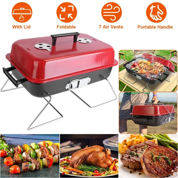 Aeelleea Portable Charcoal Grill with Lid, Foldable Small Smoker BBQ Grill for Outdoor Camping Picnic Backyard Beach Cooking