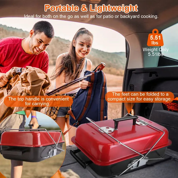 Aeelleea Portable Charcoal Grill with Lid, Foldable Small Smoker BBQ Grill for Outdoor Camping Picnic Backyard Beach Cooking