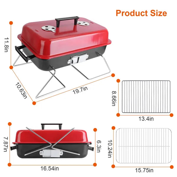 Aeelleea Portable Charcoal Grill with Lid, Foldable Small Smoker BBQ Grill for Outdoor Camping Picnic Backyard Beach Cooking