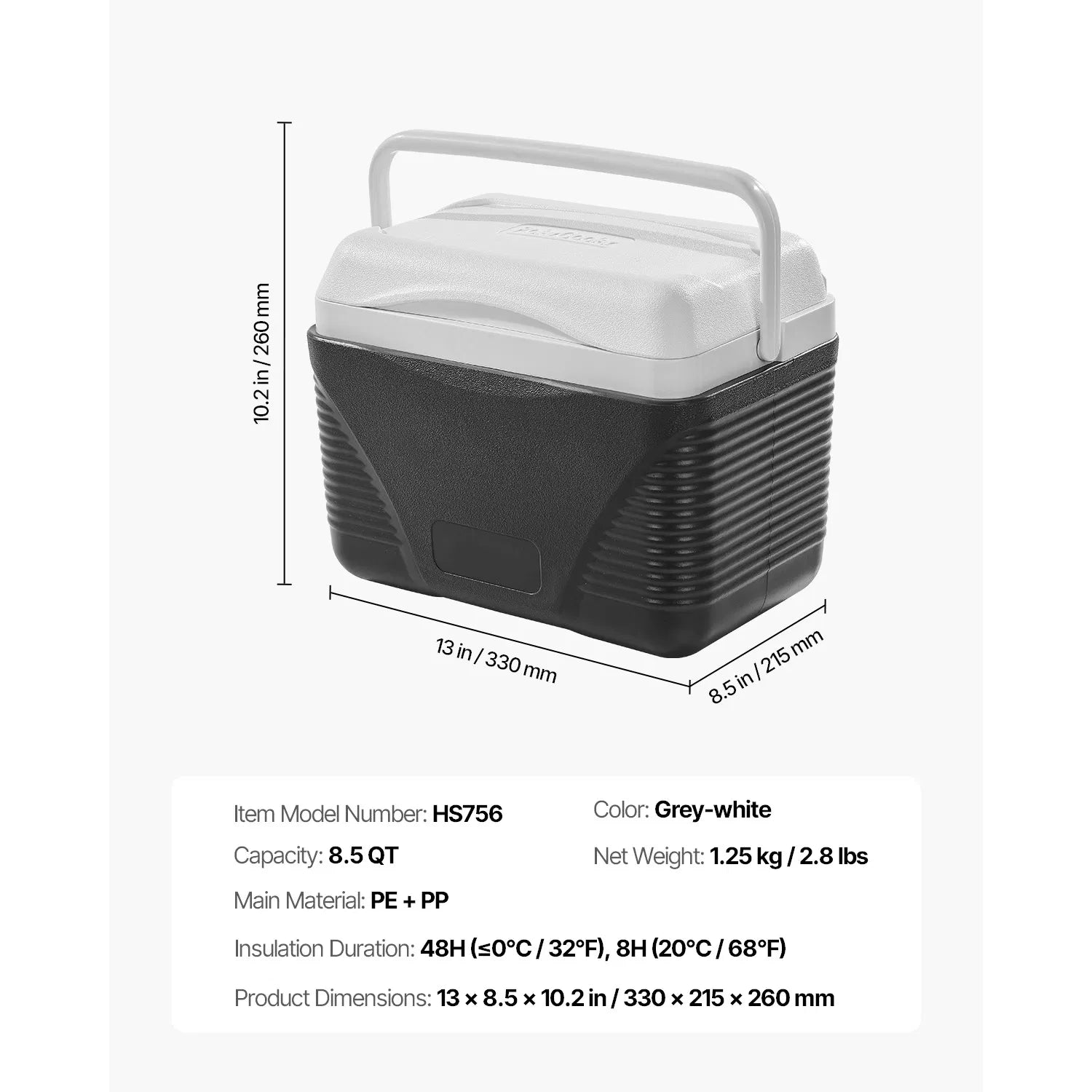 8.5 QT Portable Hard Cooler, Insulated Ice Chest with Large Handle, Lightweight Outdoor Cooler for Picnic, Camping, Fishing and Travel
