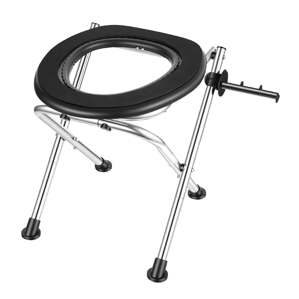 Folding Portable Toilet Seat, Stainless Steel Frame EVA Cushioned Commode Chair with Paper Holder, 350Lbs Load for Camping Elderly Pregnant