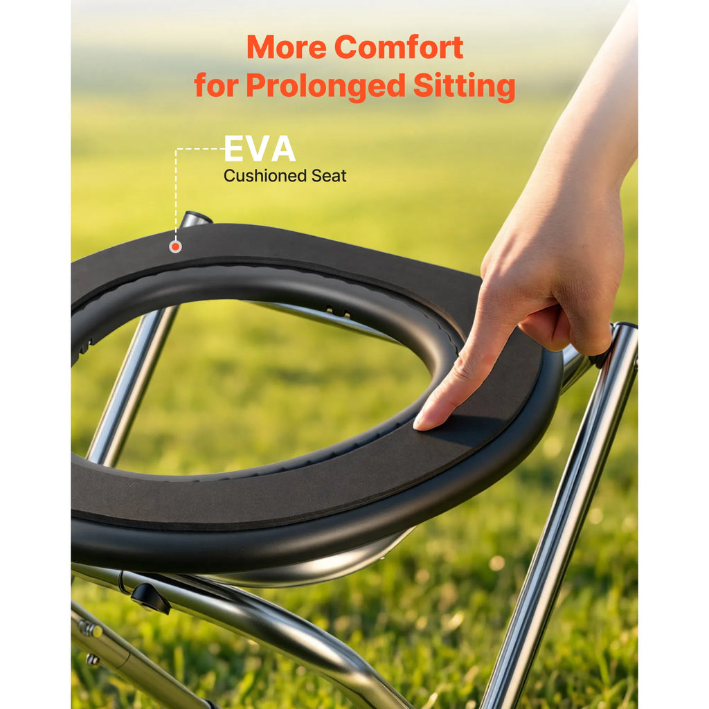 Folding Portable Toilet Seat, Stainless Steel Frame EVA Cushioned Commode Chair with Paper Holder, 350Lbs Load for Camping Elderly Pregnant