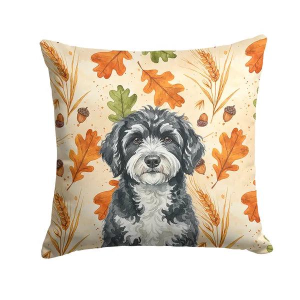 Aeelleea Portuguese Water Dog Heirloom Fall Pillow 14x14 in, Autumn Dog Cushion